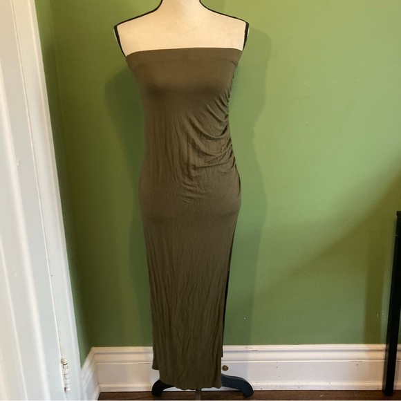 seductions Dresses & Skirts - Strapless Olive Green Maxi Dress